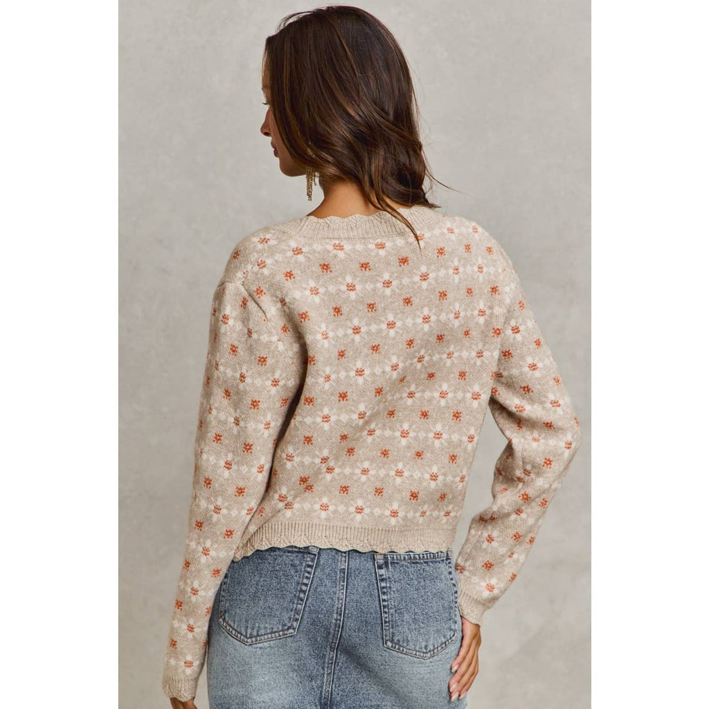 FLORAL PATTERNED BUTTON DOWN SWEATER CARDIGAN