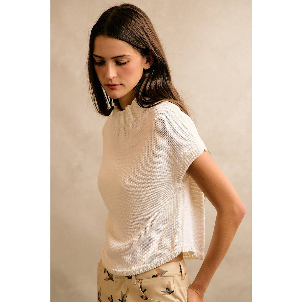 HIGH NECK CAP SLEEVE KNIT VEST