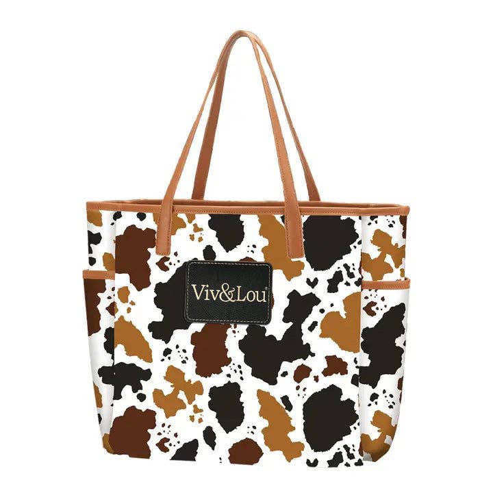 Herd That Cow Hayden Tote Western Cow Print Canvas Travel Bag #M965-COW-VLXK