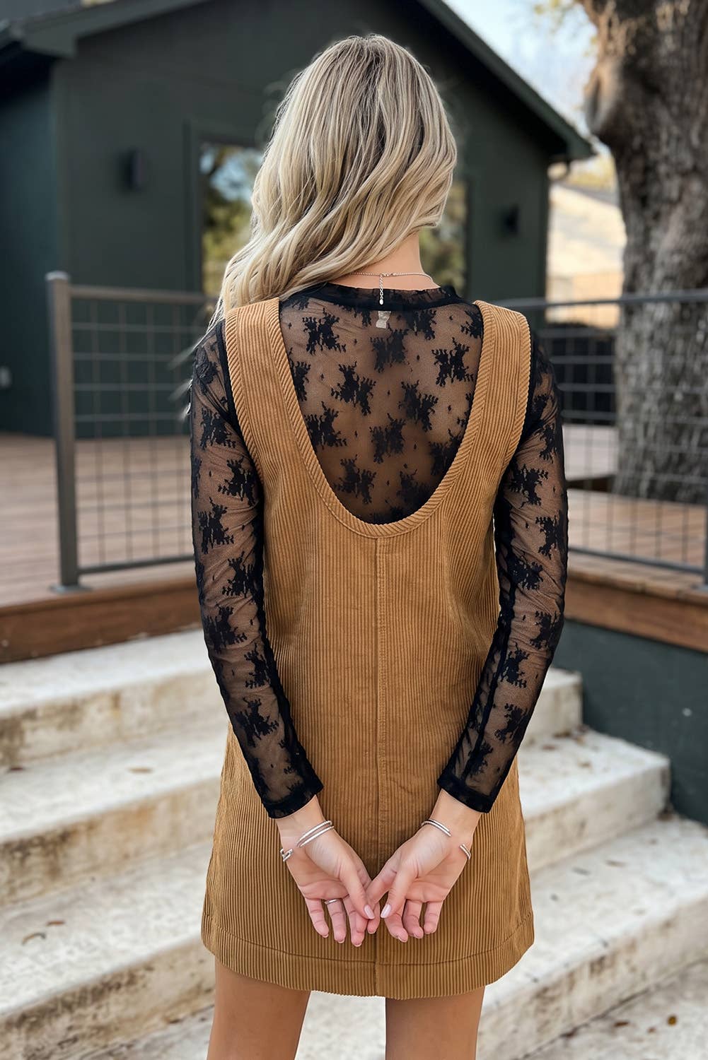 Corduroy Sleeveless Mini Dress With Patched Pockets (S-4X)
