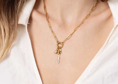 18K Gold Stainless Steel Mama Charm Holder Necklace Gift Set