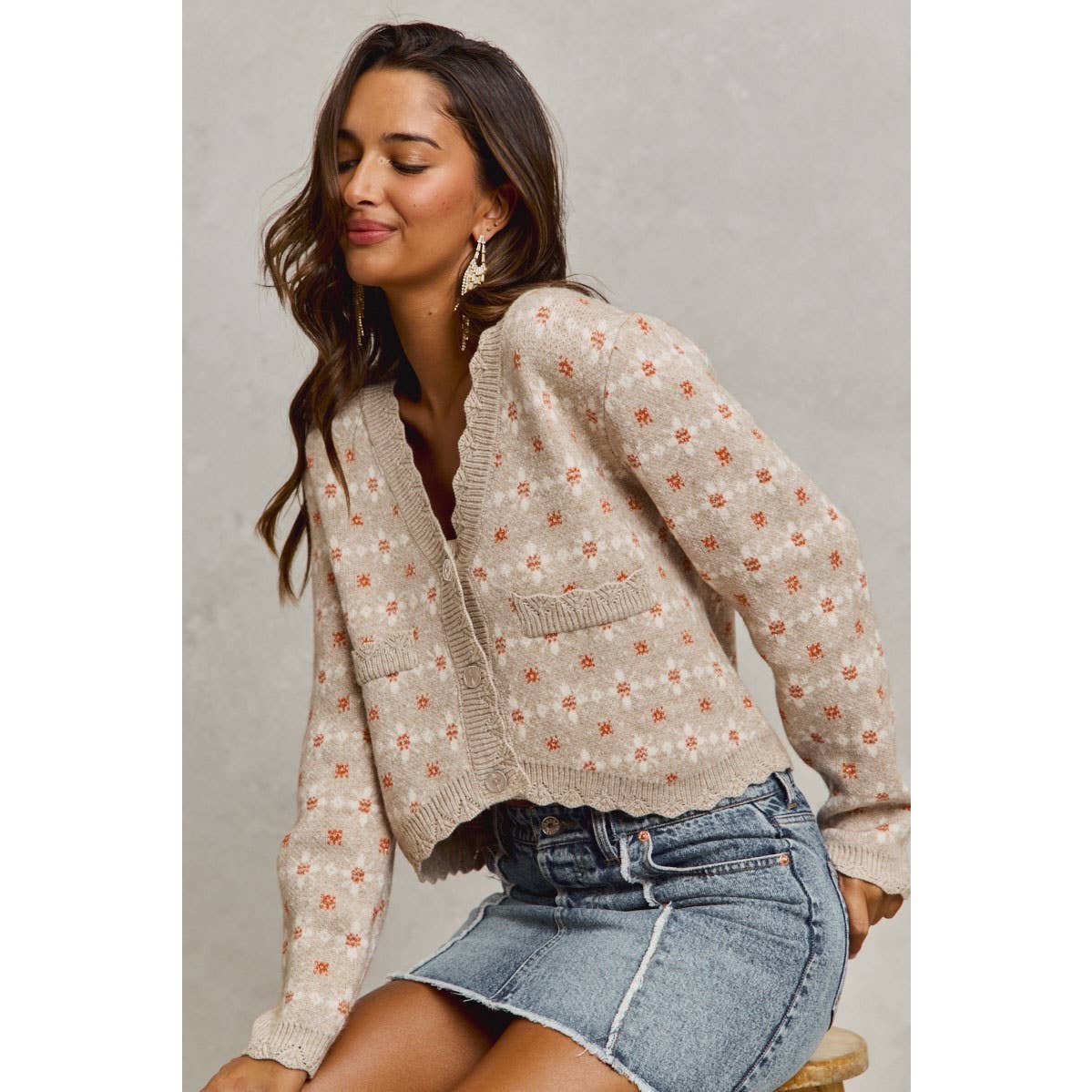 FLORAL PATTERNED BUTTON DOWN SWEATER CARDIGAN