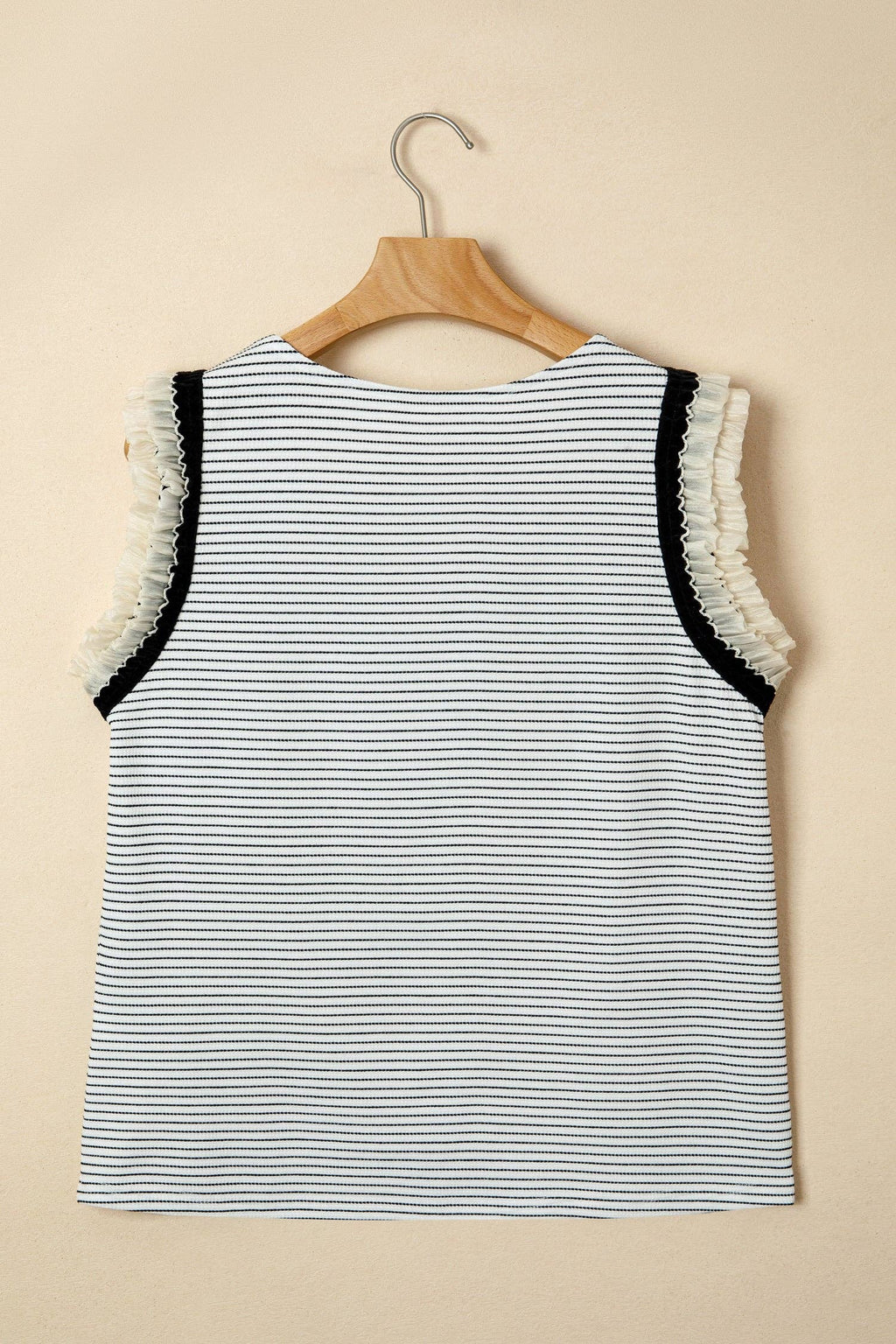 PRETTY BASH Stripe Ruffle Contrast Trim Tank Top