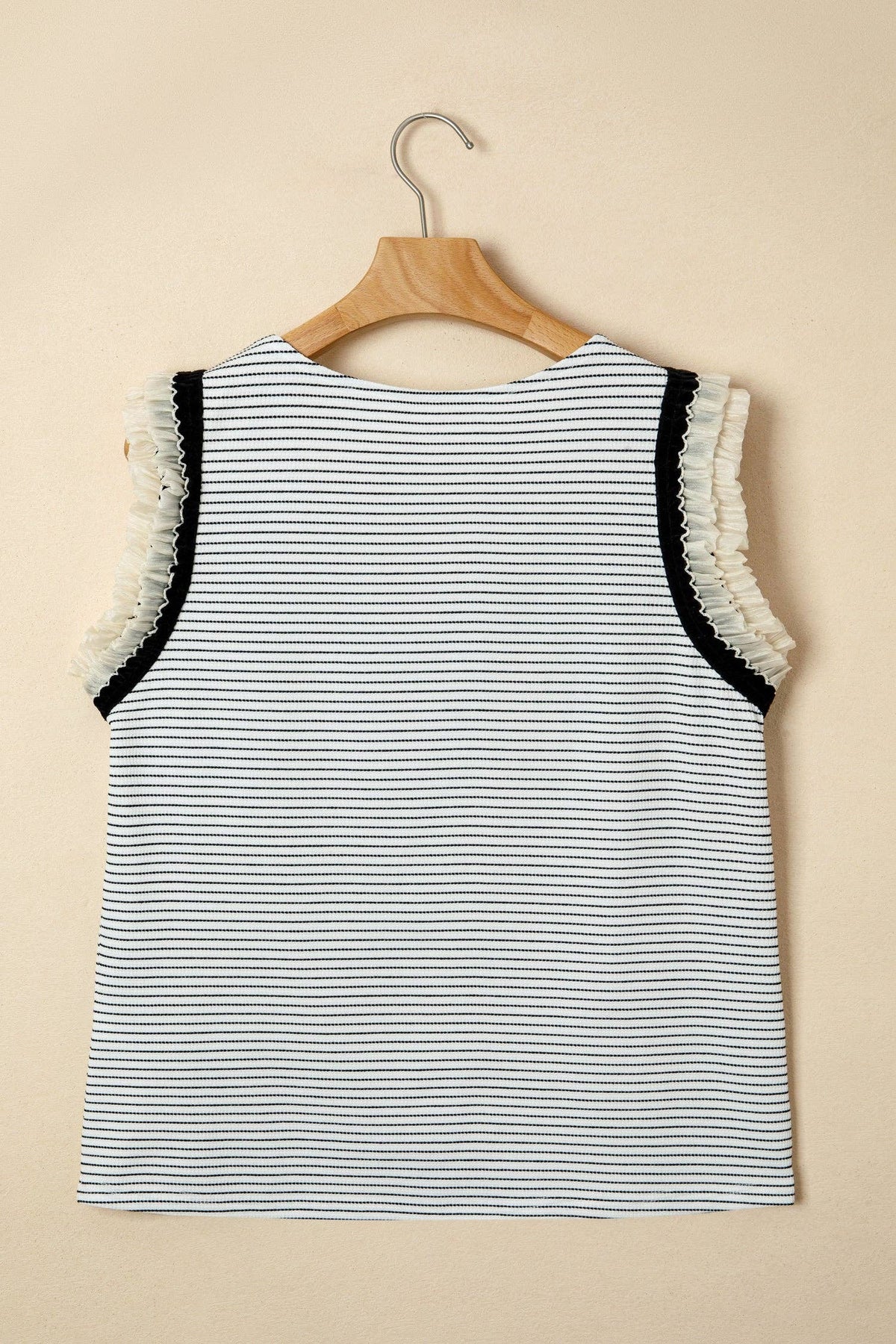 PRETTY BASH Stripe Ruffle Contrast Trim Tank Top