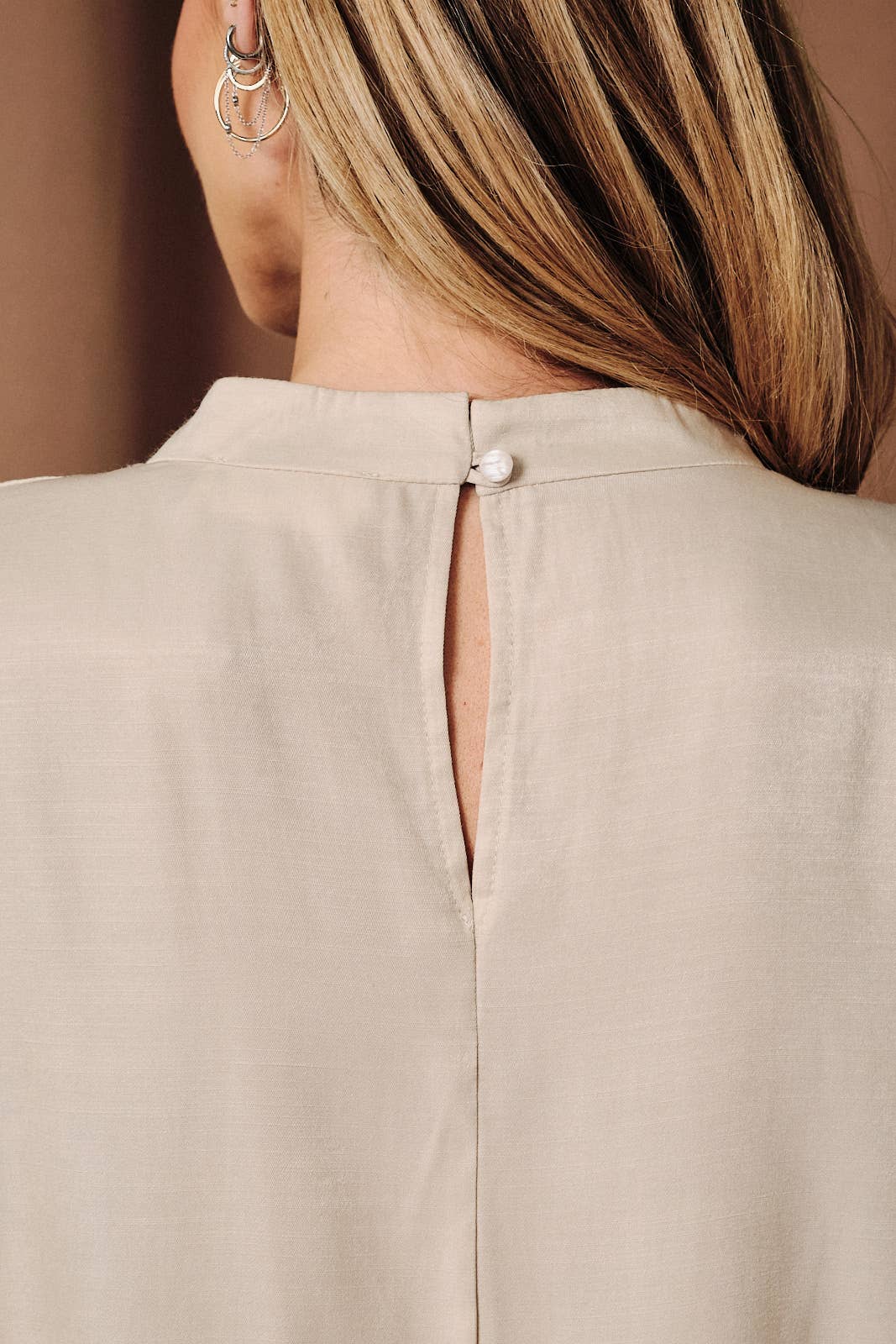 Mock Neck Short Sleeve Satin Blouse