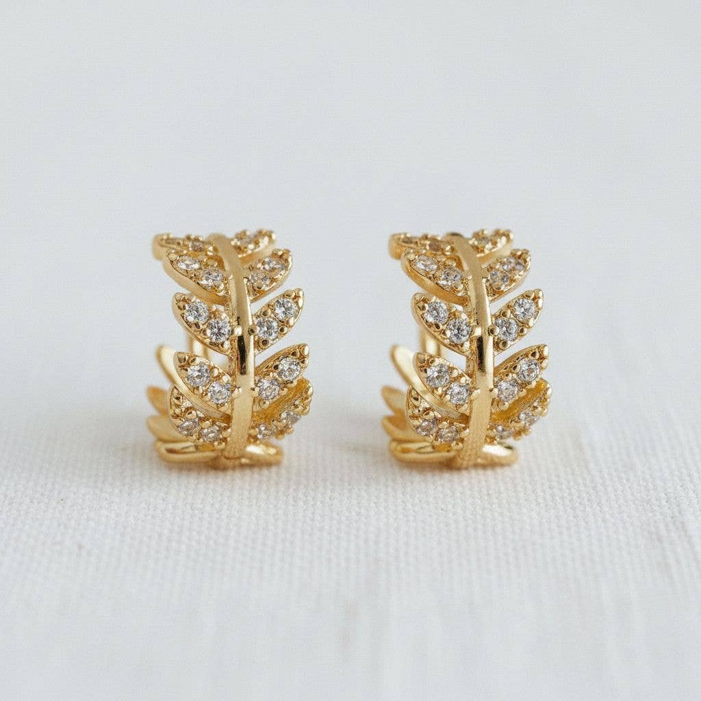French Vintage Cubic Zirconia Leaf Stud Earrings