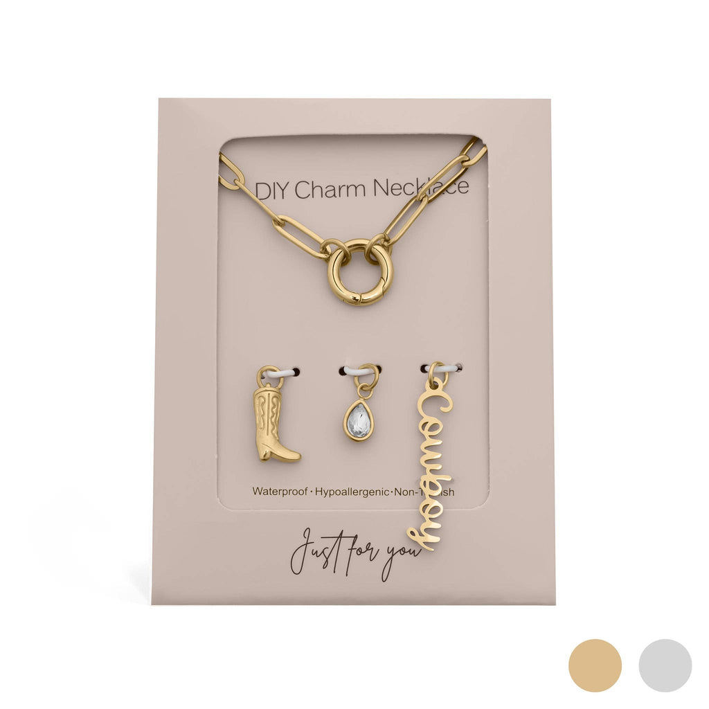 Gold Stainless Steel Cowboy Charm Holder Necklace Gift Set