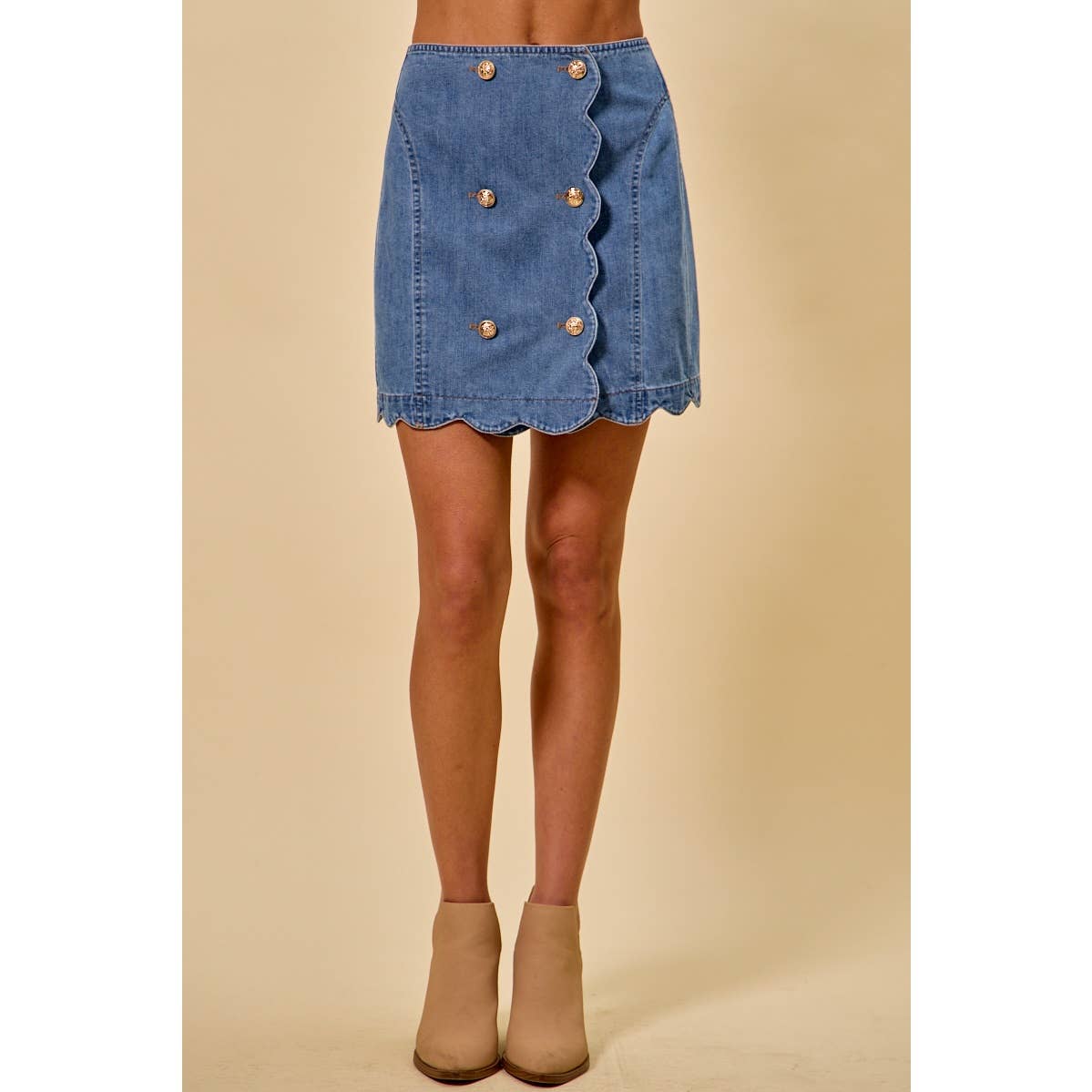 DENIM SCALLOP BUTTONED FRONT SKIRT