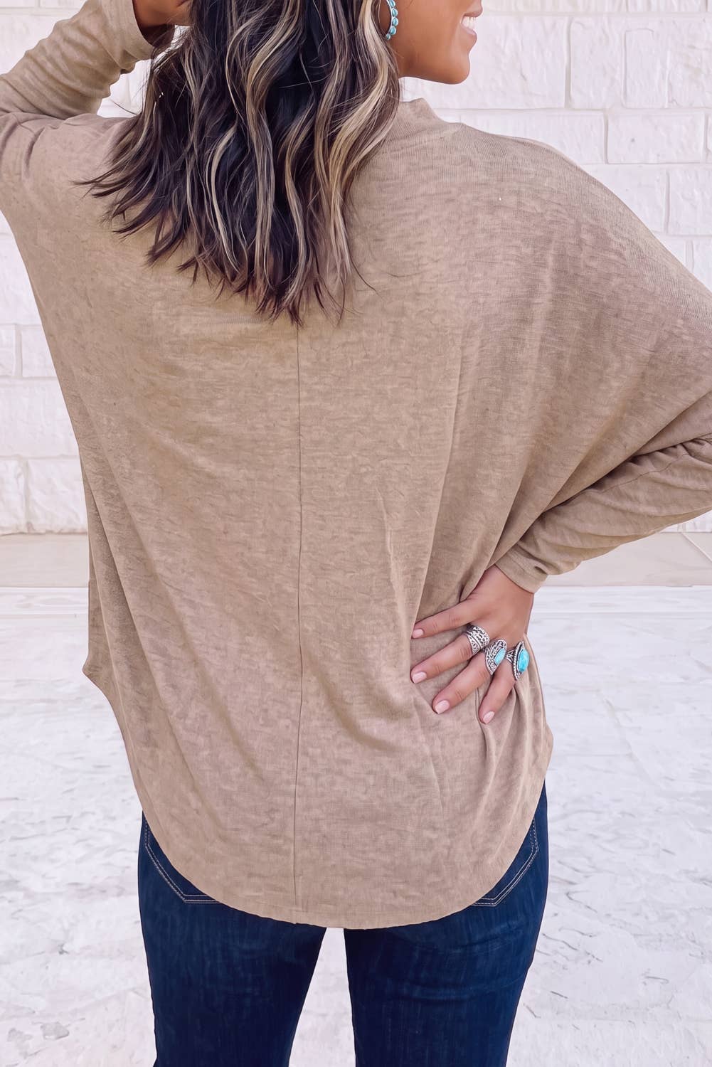 Oversized Mock Neck Long Sleeve Layering Basic Blouse