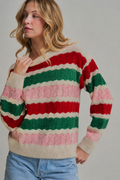 HOLIDAY CHRISTMAS  TEXTURED STRIPE SWEATER TOP_JLT00341-01