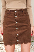 Button Front Corduroy Mini Pockets Sheath Silhouette Skirt