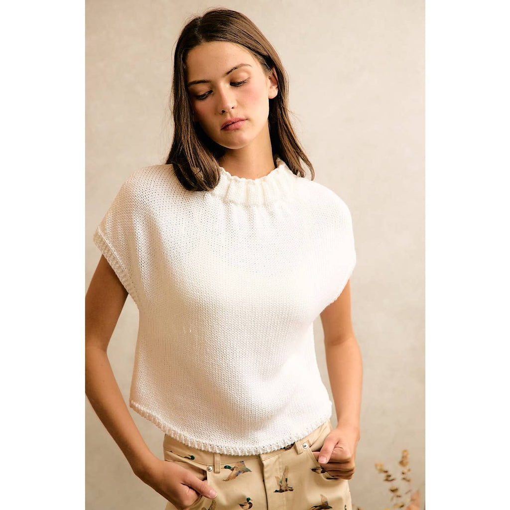 HIGH NECK CAP SLEEVE KNIT VEST