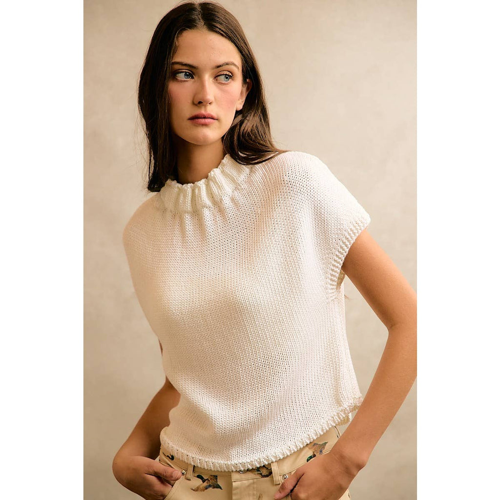 HIGH NECK CAP SLEEVE KNIT VEST