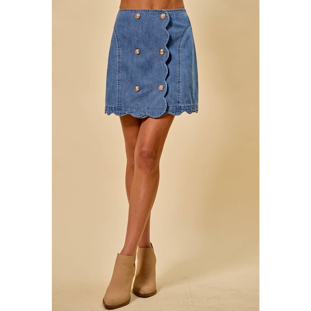 DENIM SCALLOP BUTTONED FRONT SKIRT
