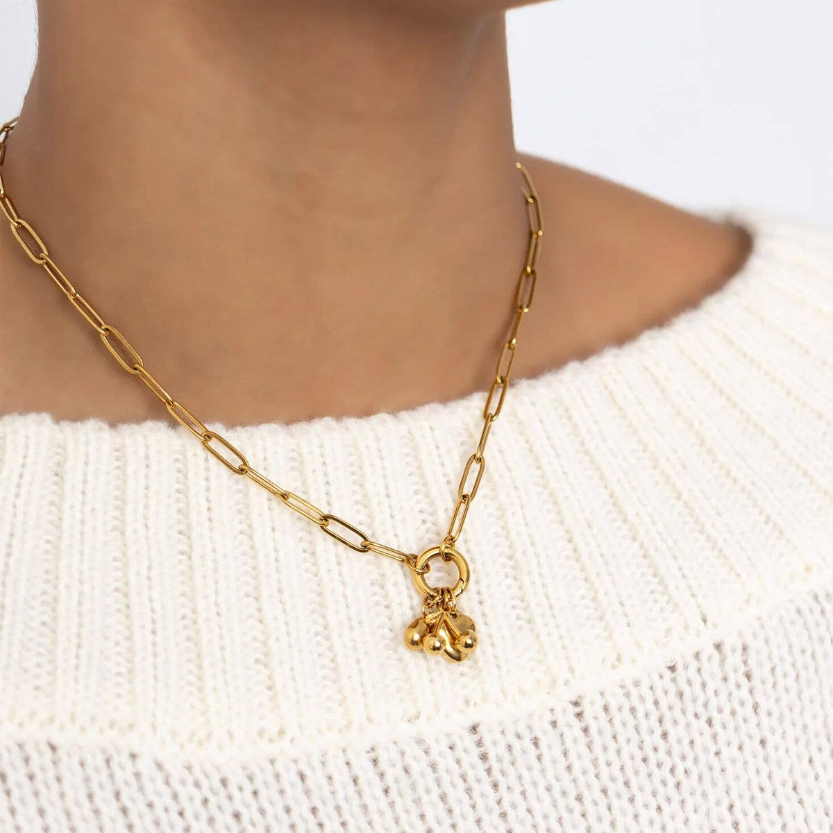 18K Gold Cherry Love Charm Holder Necklace Gift Set