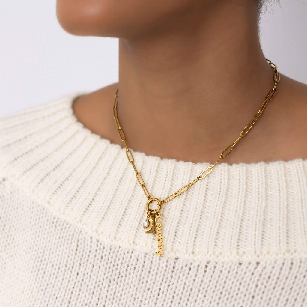 Gold Stainless Steel Cowboy Charm Holder Necklace Gift Set