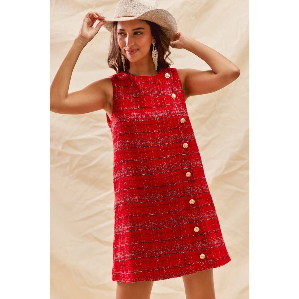 CHRISTMAS TWEED SCALLOPED HOLIDAY MINI DRESS