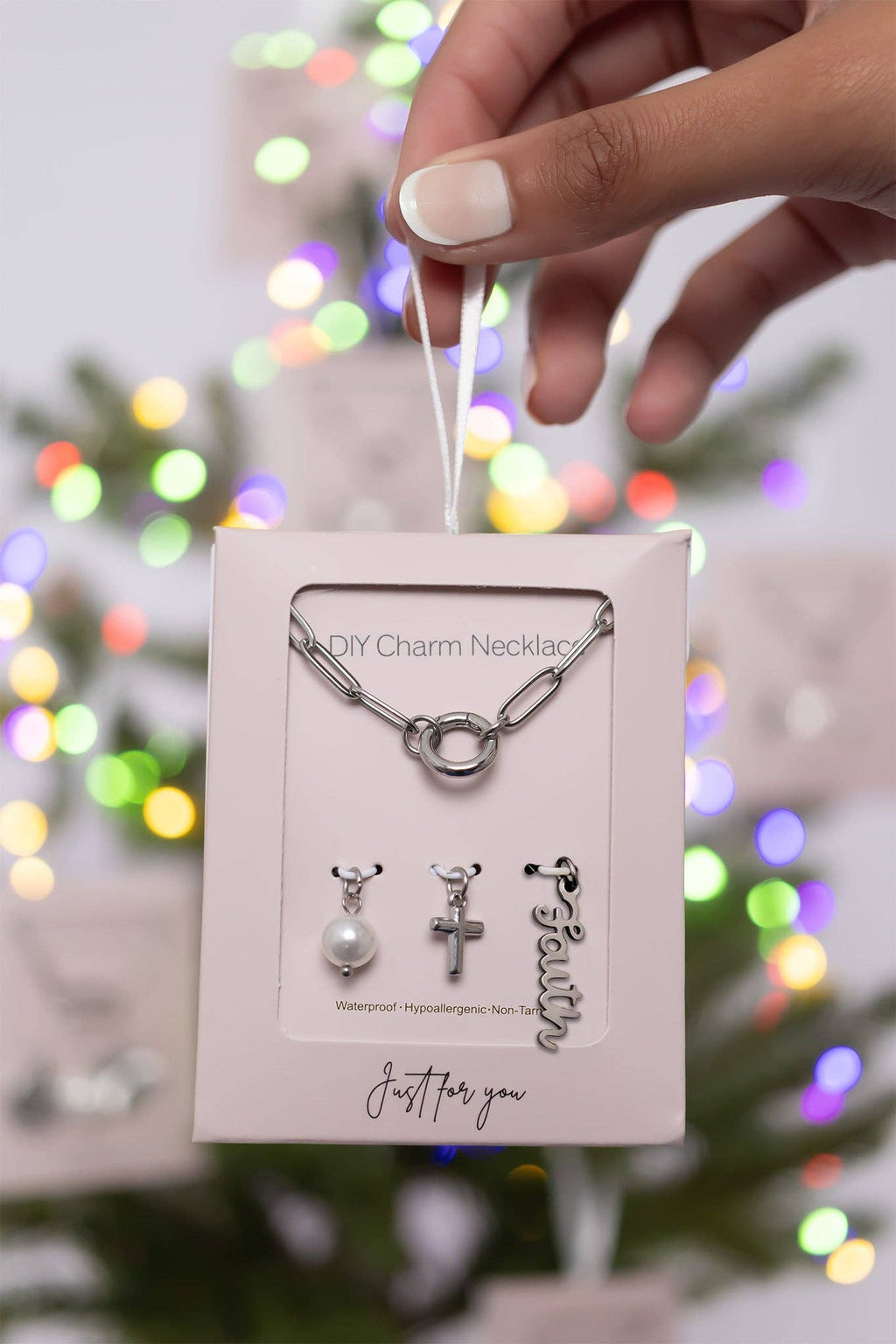 Gold Stainless Steel Faith Charm Holder Necklace Gift Set