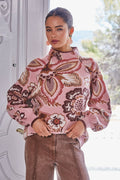 BOLD FLORAL & PAISLEY PATTERN FUNNEL NECKLINE SWEATER FW