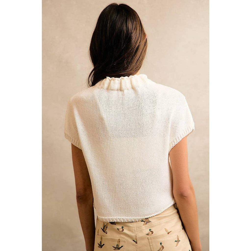 HIGH NECK CAP SLEEVE KNIT VEST