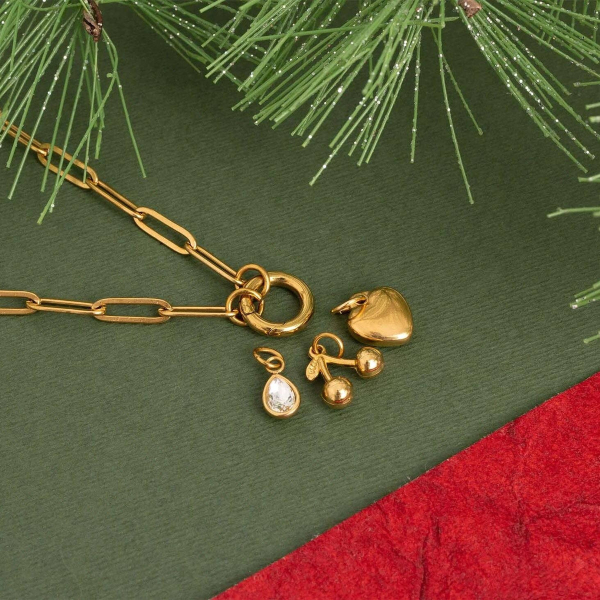 18K Gold Cherry Love Charm Holder Necklace Gift Set