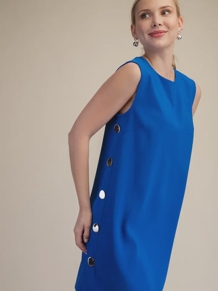 Round Neck Sleeveless Side Button Shift Mini Dress