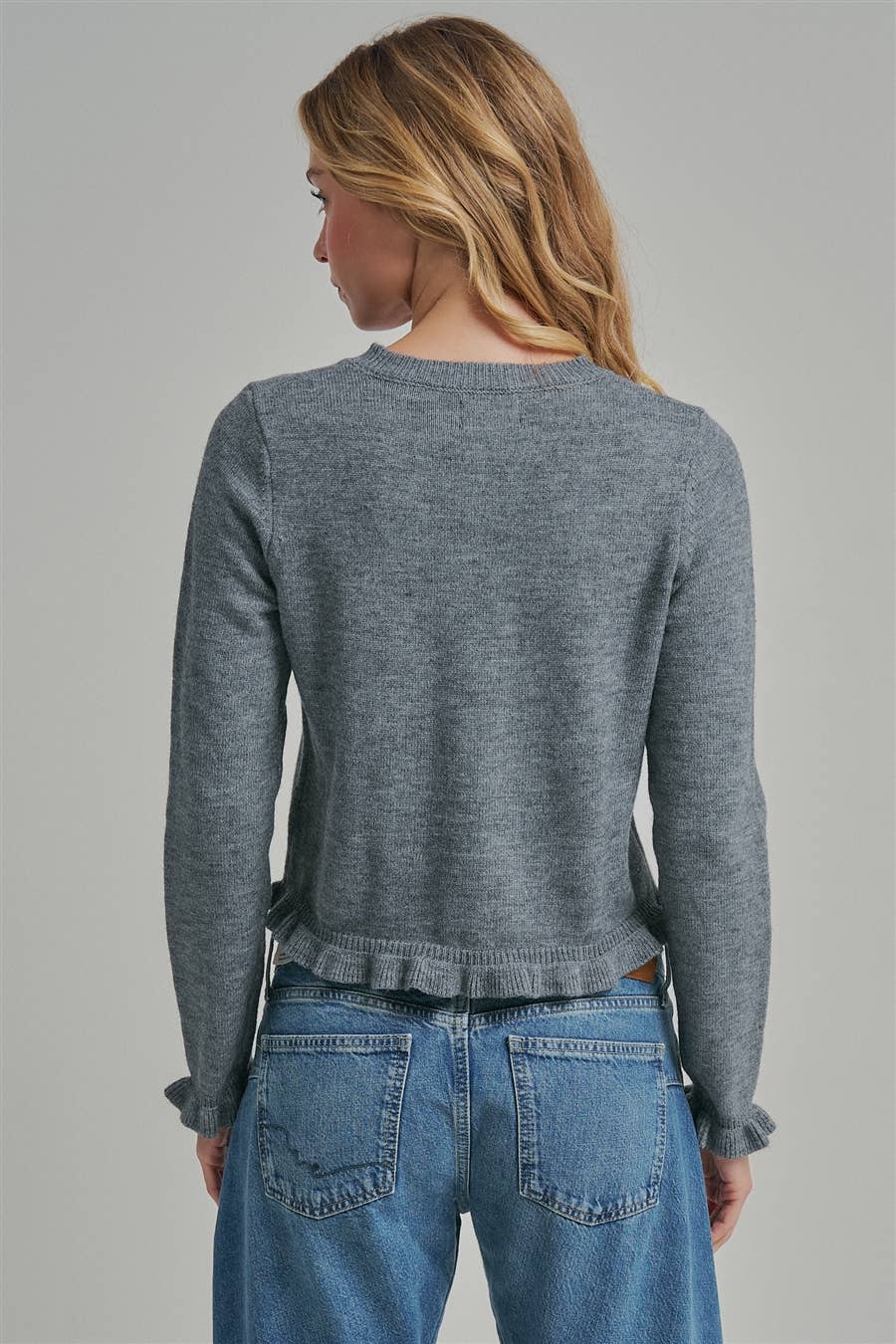 CASUAL CLASSIC BUTTON DOWN RUFFLED CARDIGAN_JLT00436-01