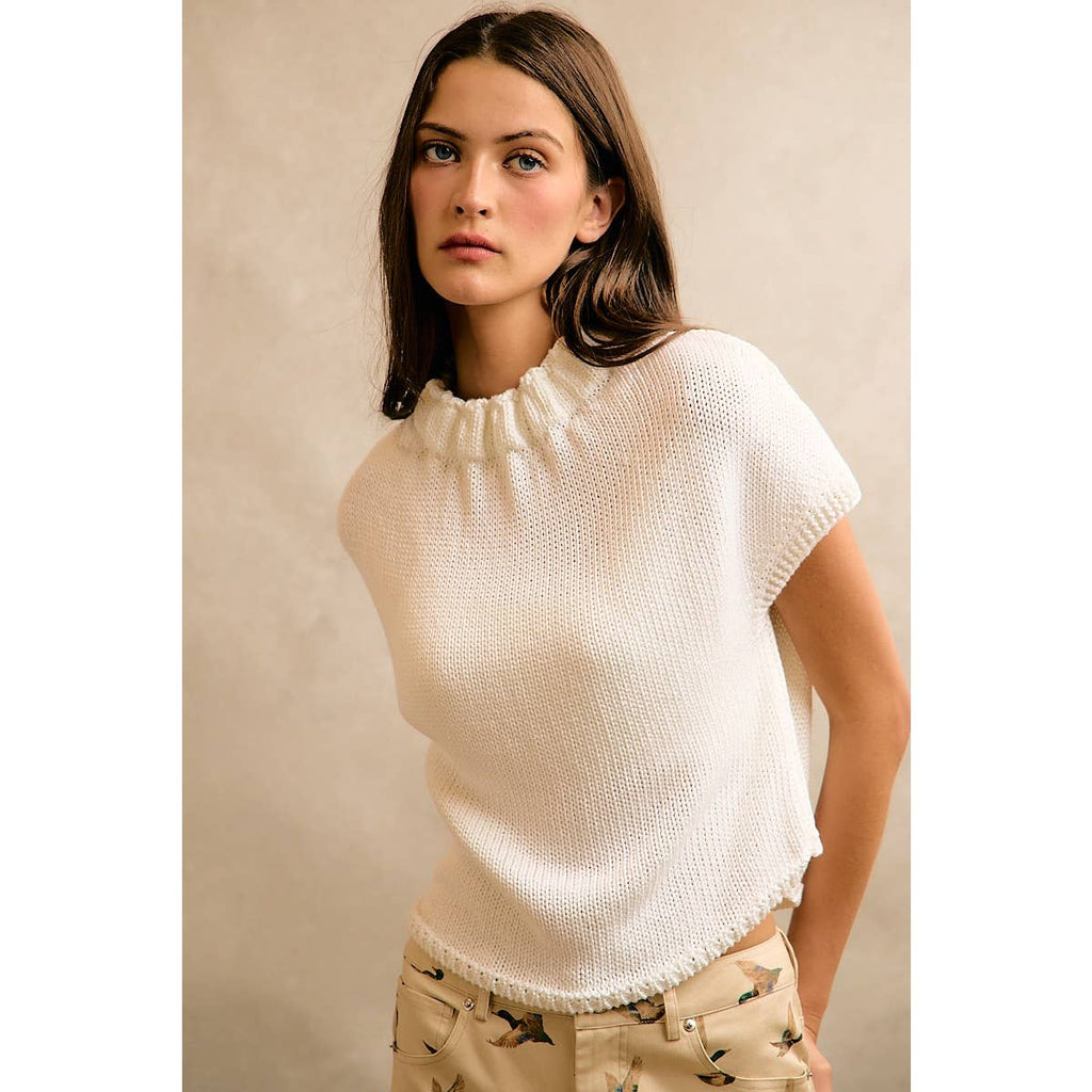 HIGH NECK CAP SLEEVE KNIT VEST