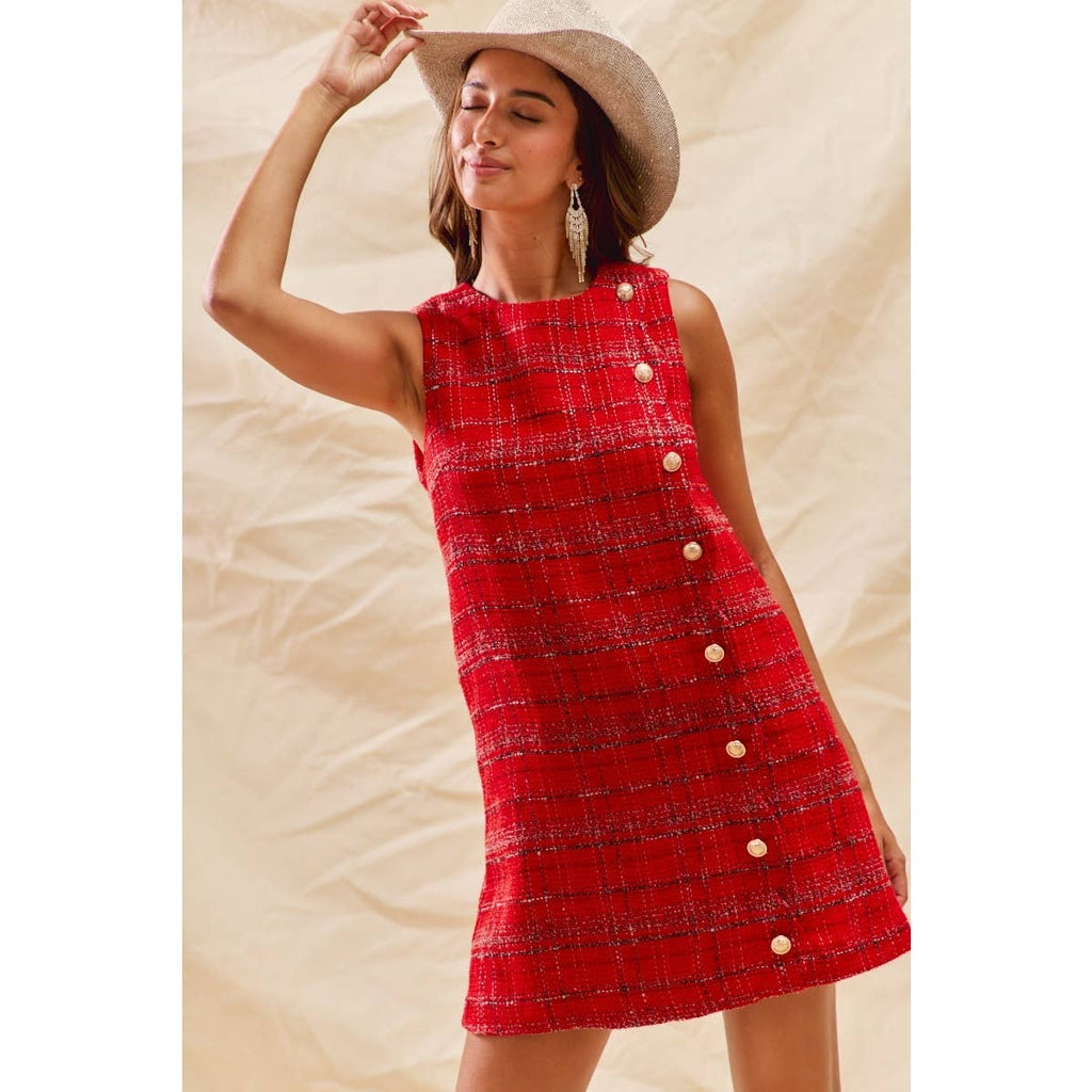 CHRISTMAS TWEED SCALLOPED HOLIDAY MINI DRESS
