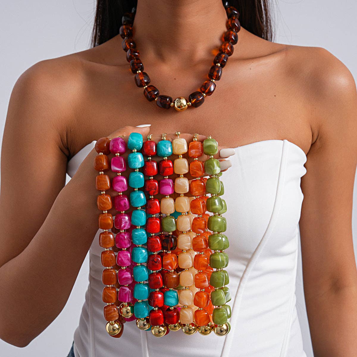 Oversized Acrylic Ombre Geometric Choker Artistic N6H060