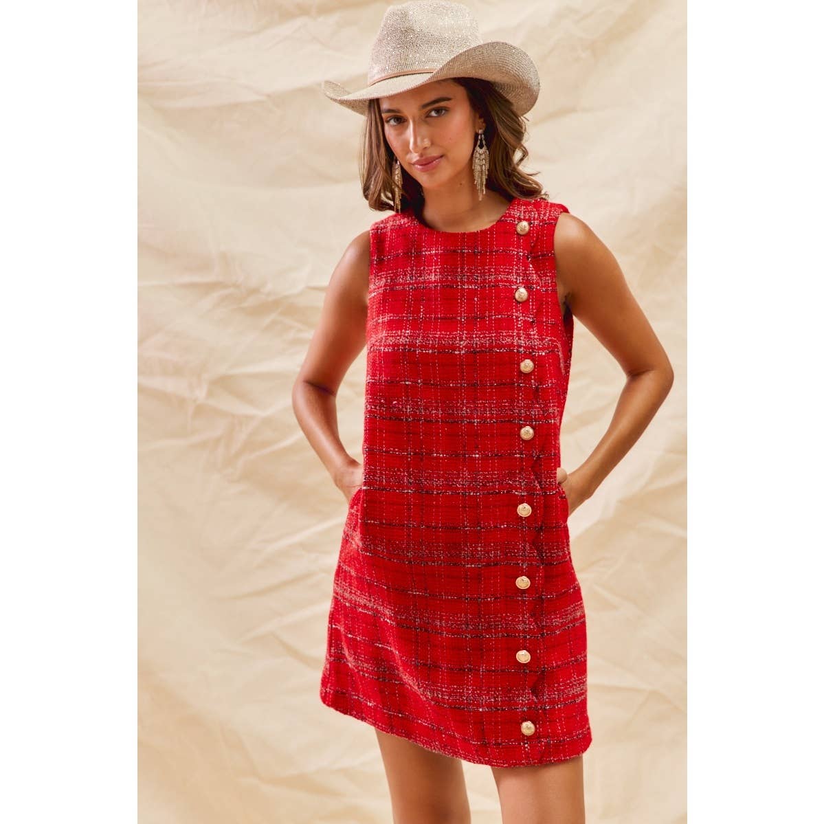 CHRISTMAS TWEED SCALLOPED HOLIDAY MINI DRESS
