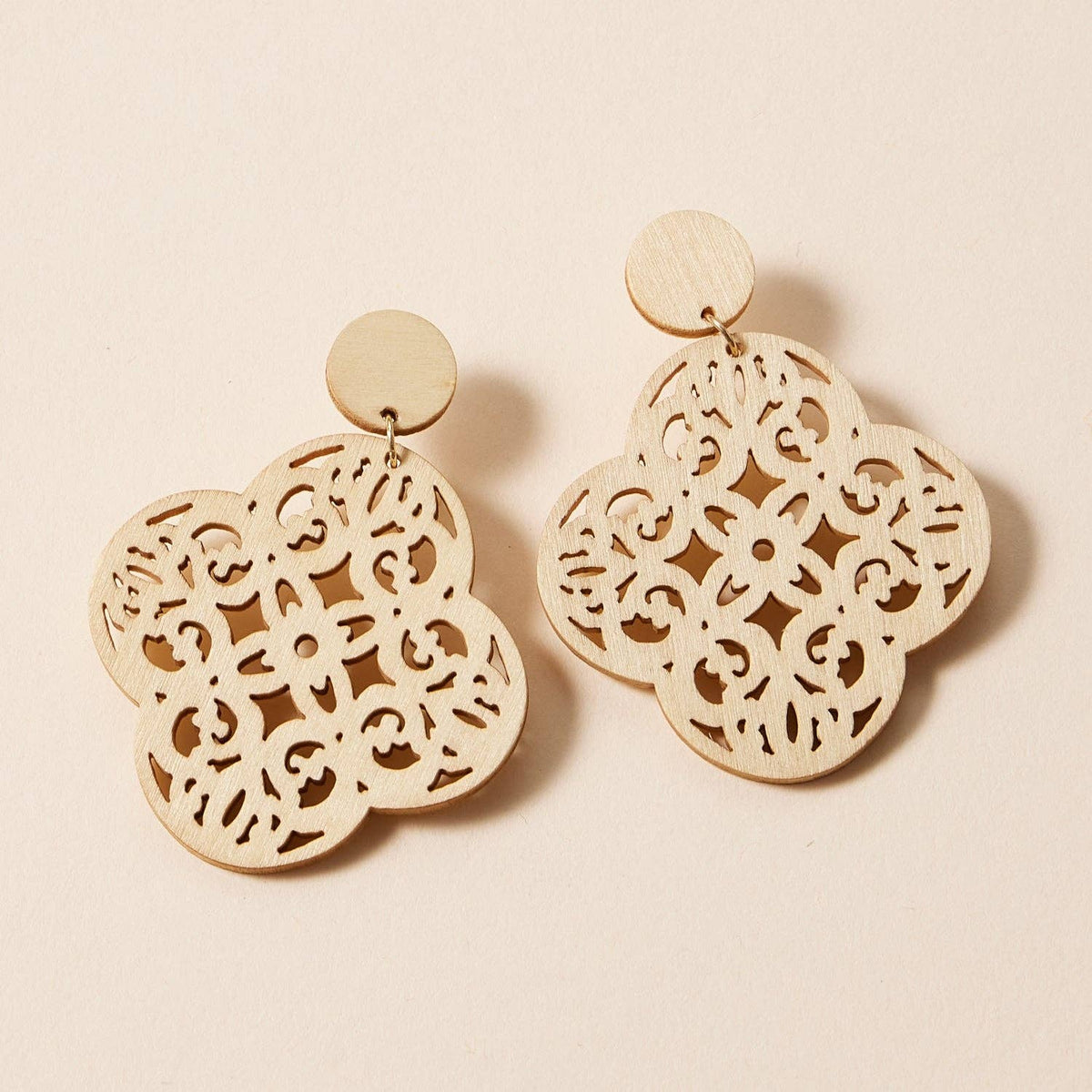 Moroccan Ornate Filigree Wooden Earrings in Earthy Tones