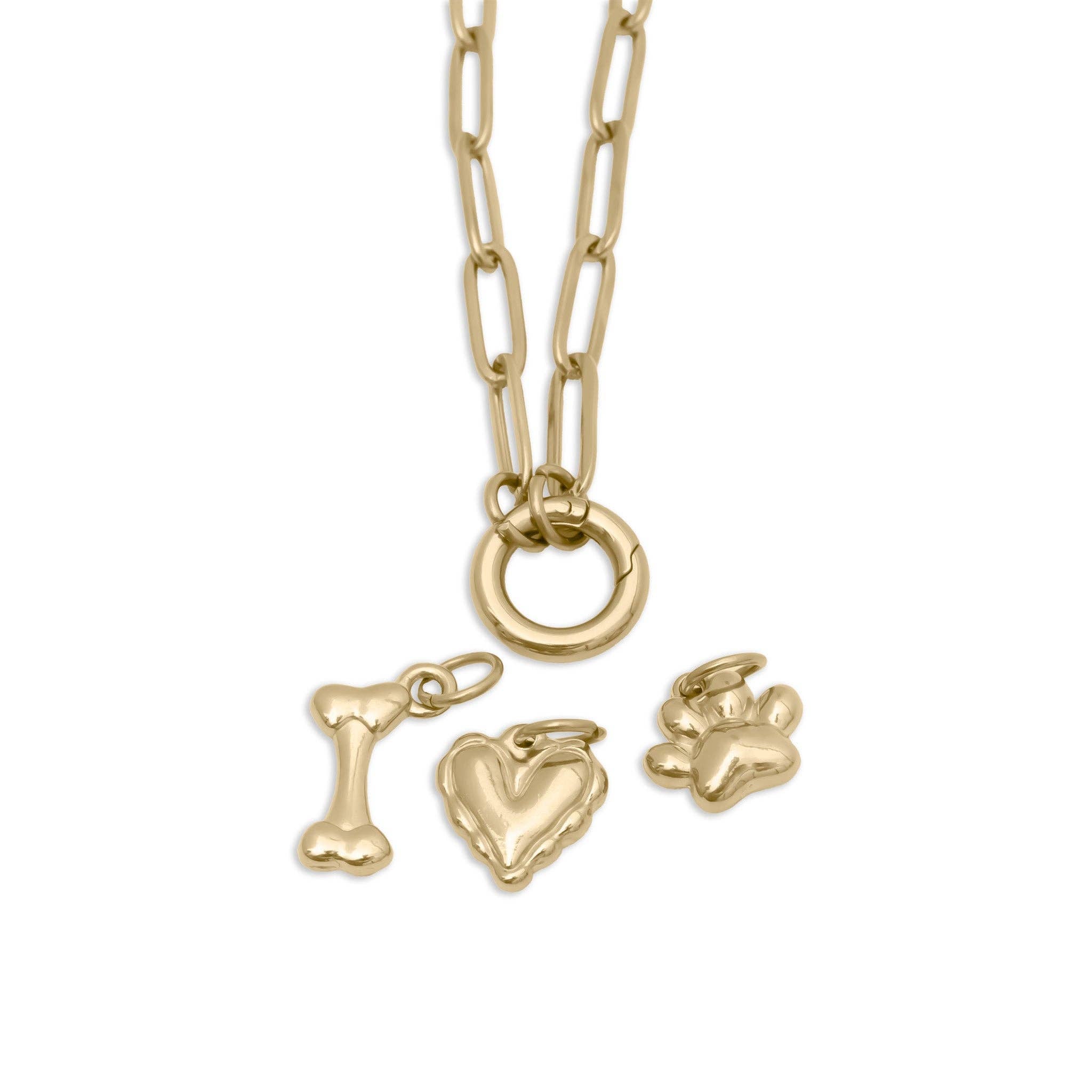 18K Gold Stainless Steel Pet Charm Holder Necklace Gift Set