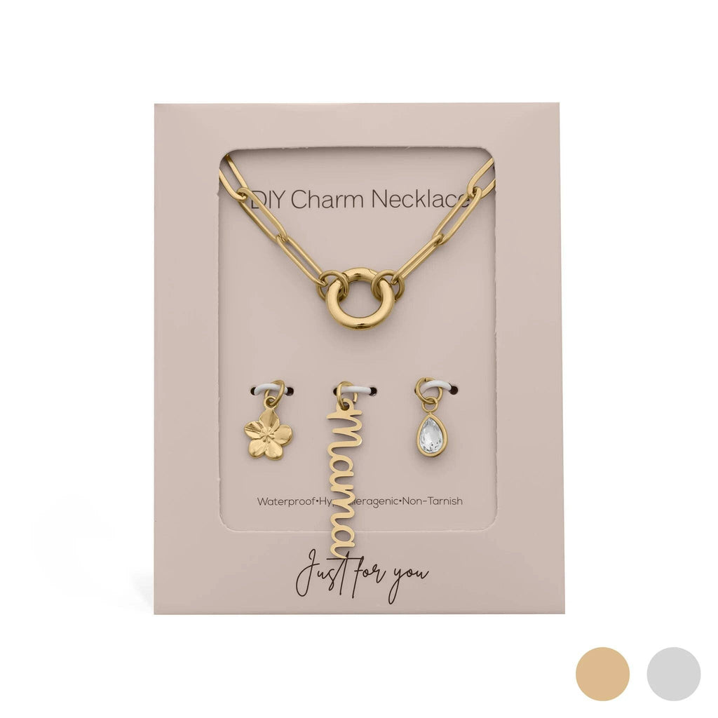 18K Gold Stainless Steel Mama Charm Holder Necklace Gift Set