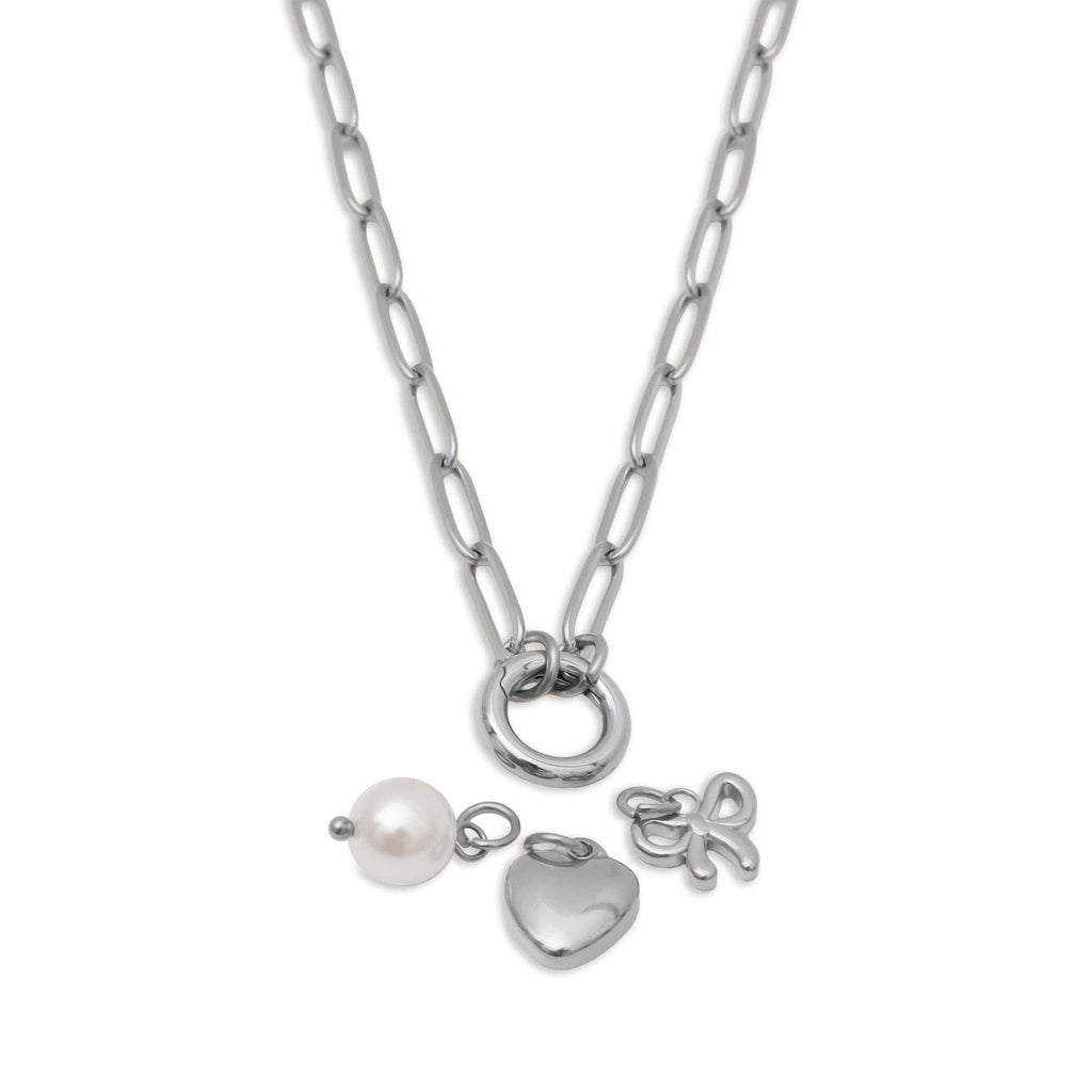 18K Gold Stainless Steel Bow Charm Holder Necklace Gift Set