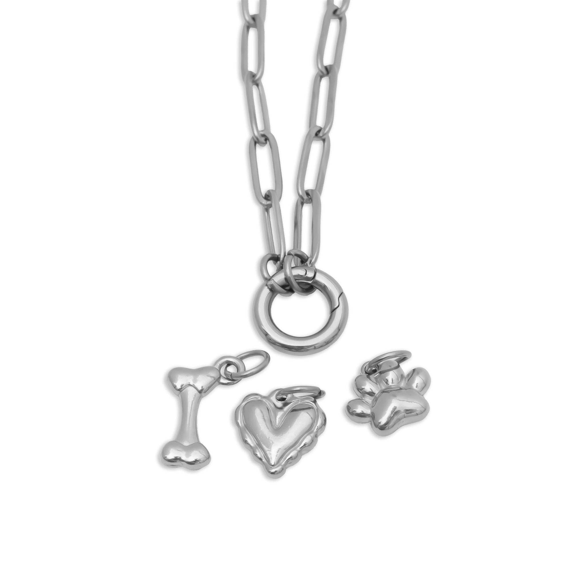 18K Gold Stainless Steel Pet Charm Holder Necklace Gift Set