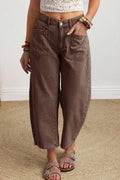 Solid Color Square Patch Pocket Ankle-length Barrel Jeans
