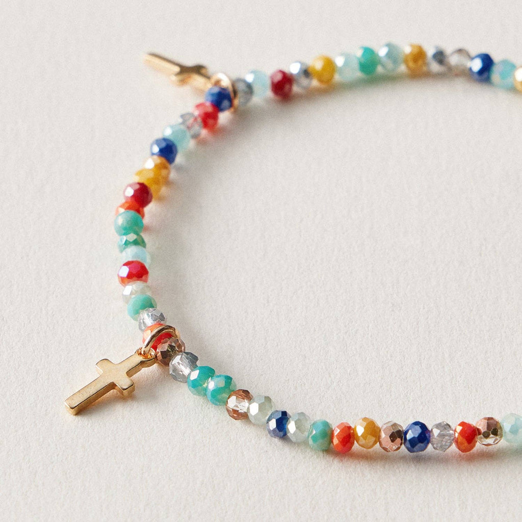 Gold Cross Charm Crystal Stretch Bracelet Stack Set