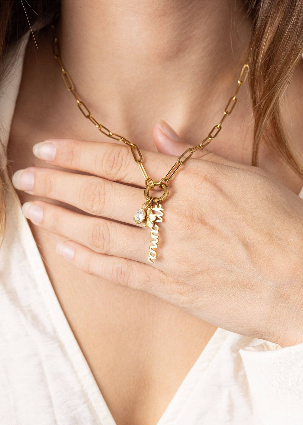 18K Gold Stainless Steel Mama Charm Holder Necklace Gift Set