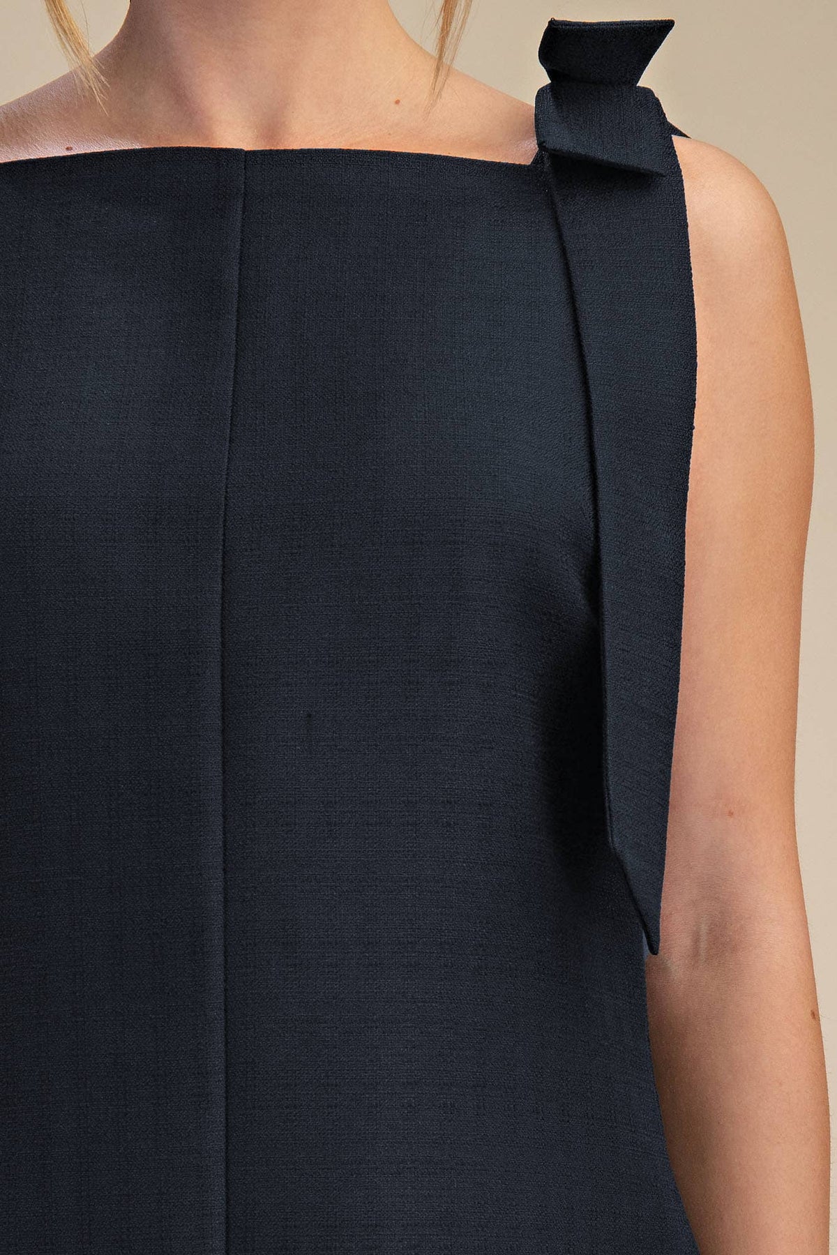 Bow Sleeveless Textured Mini Dress