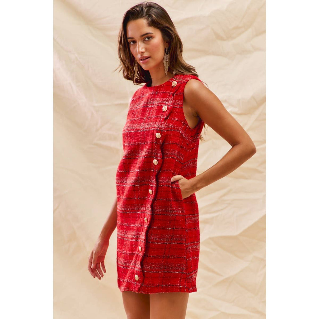 CHRISTMAS TWEED SCALLOPED HOLIDAY MINI DRESS