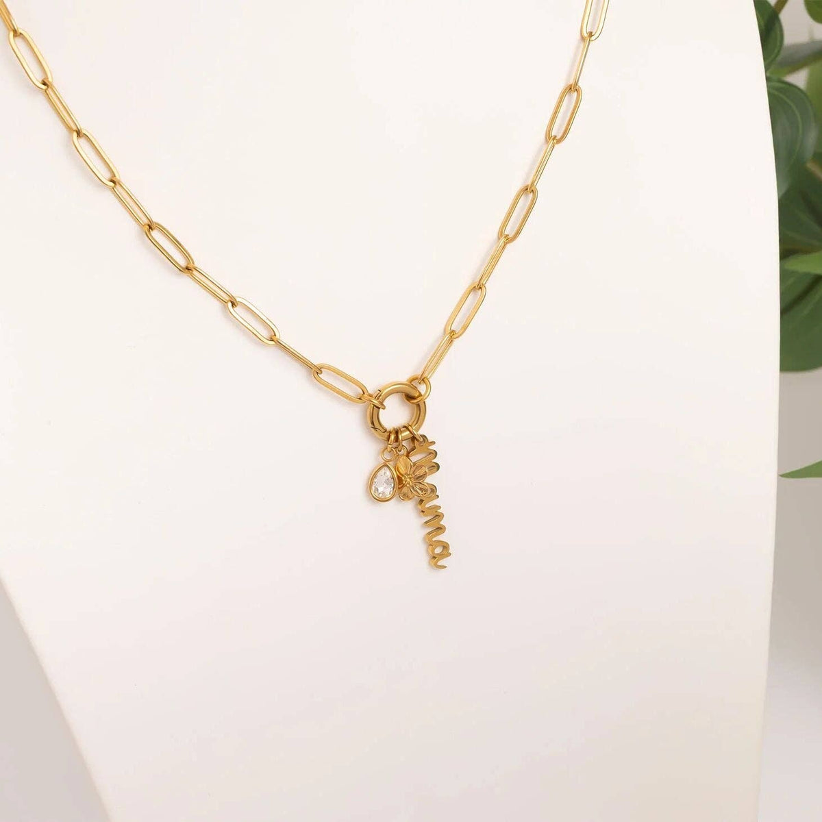 18K Gold Stainless Steel Mama Charm Holder Necklace Gift Set