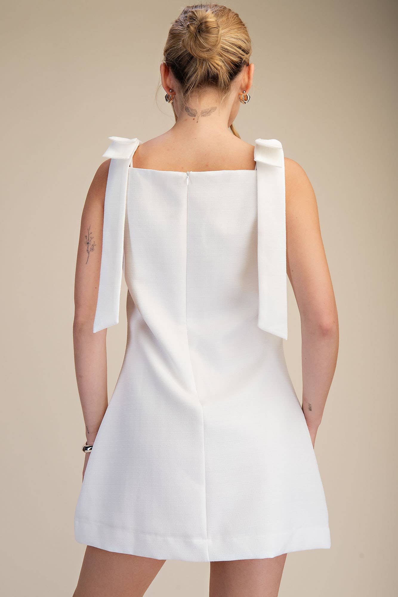 Bow Sleeveless Textured Mini Dress