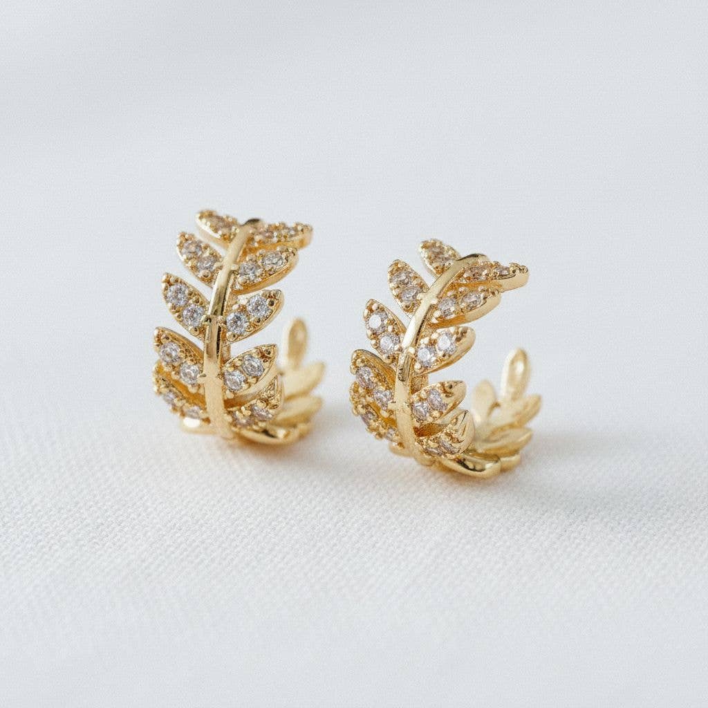 French Vintage Cubic Zirconia Leaf Stud Earrings