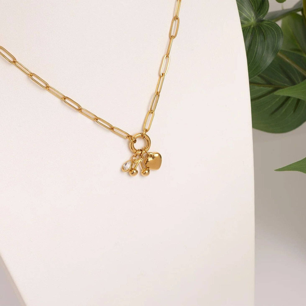 18K Gold Cherry Love Charm Holder Necklace Gift Set