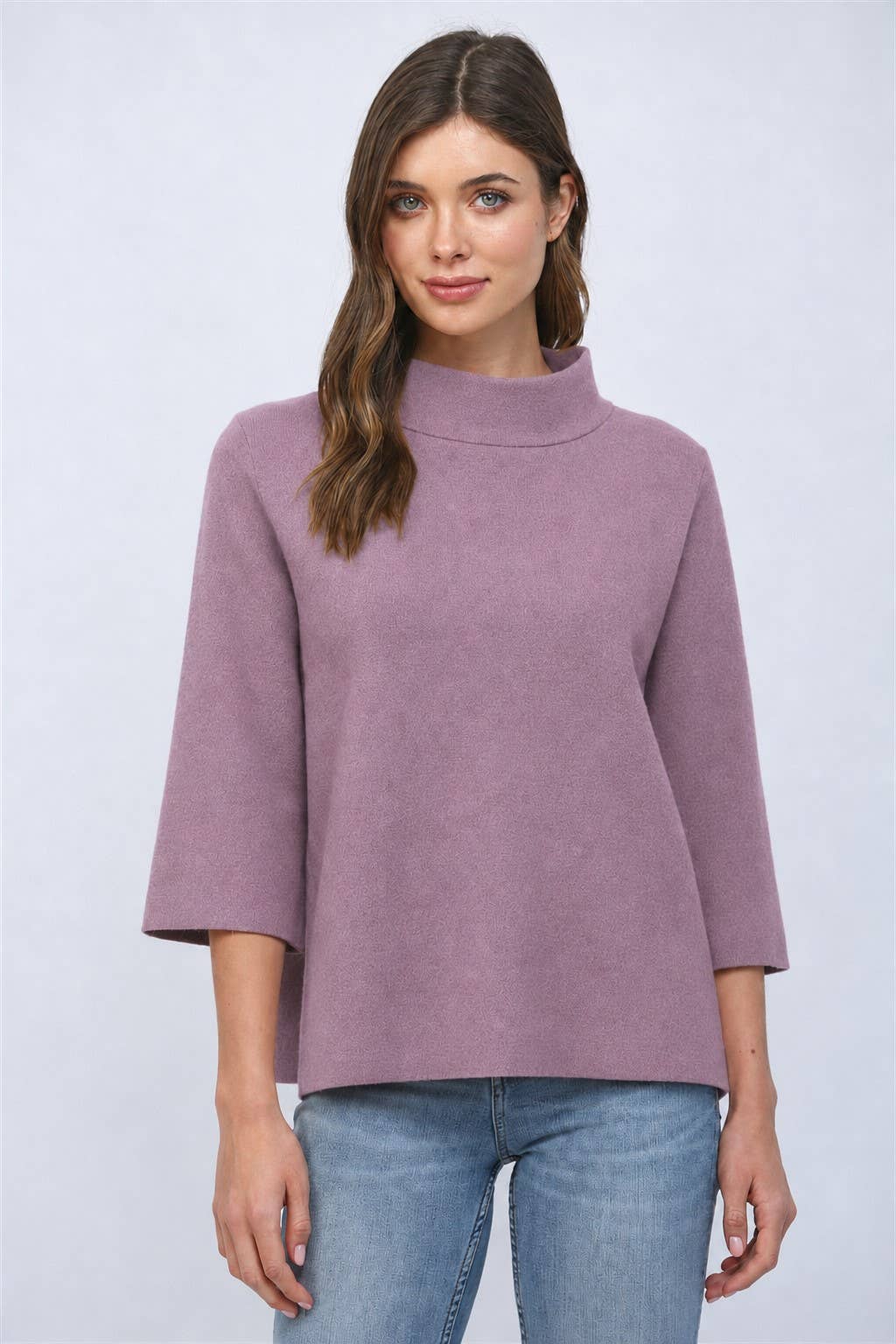 MOCK NECK PULL OVER SWEATER/BELL SLEEVE