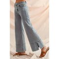 MID RISE FLARE BOTTOM DENIM JEANS WITH SIDE PEARL