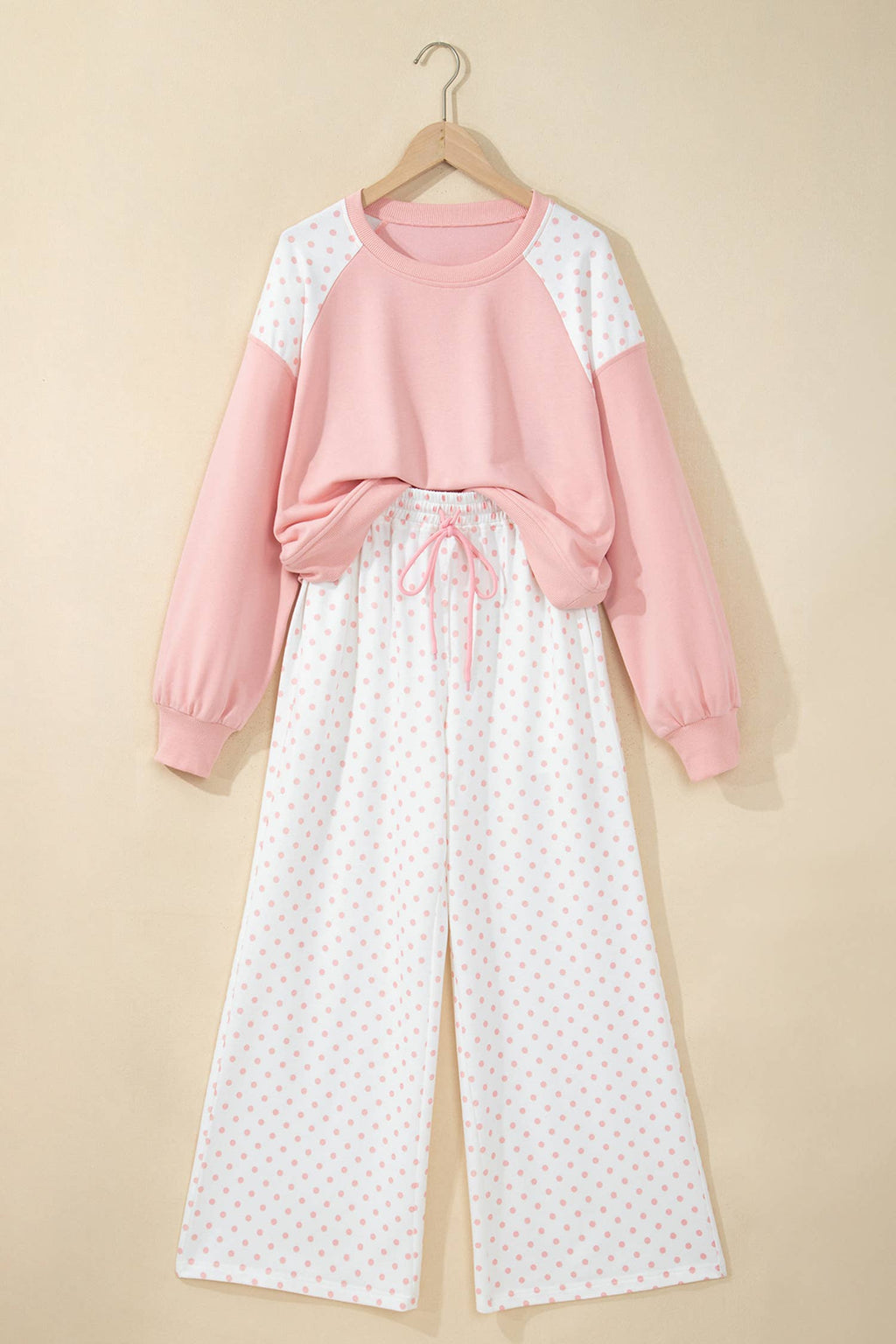 Polka Dot Patchwork Long Sleeve Casual Two Piece Set S-4X