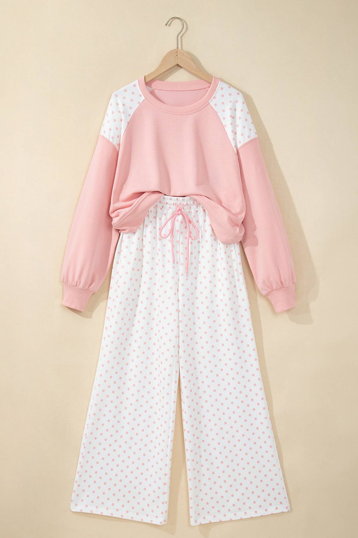 Polka Dot Patchwork Long Sleeve Casual Two Piece Set S-4X