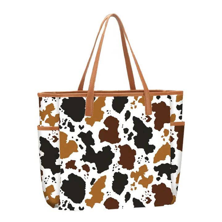Herd That Cow Hayden Tote Western Cow Print Canvas Travel Bag #M965-COW-VLXK